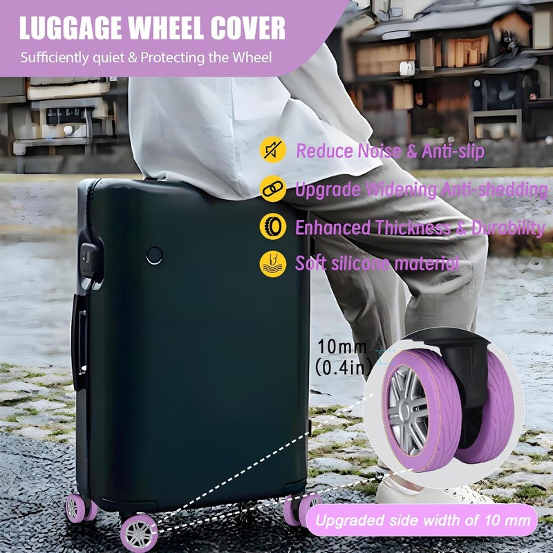 KOVNGE Upgrade Luggage Wheel Covers, 8pcs Suitcases Wheel Protector,Wear-Resistant, Anti-Noise, Silicone Protectors for 2-2.4"Luggage Spinner,Accessories for Travel (Purple) - Image 3